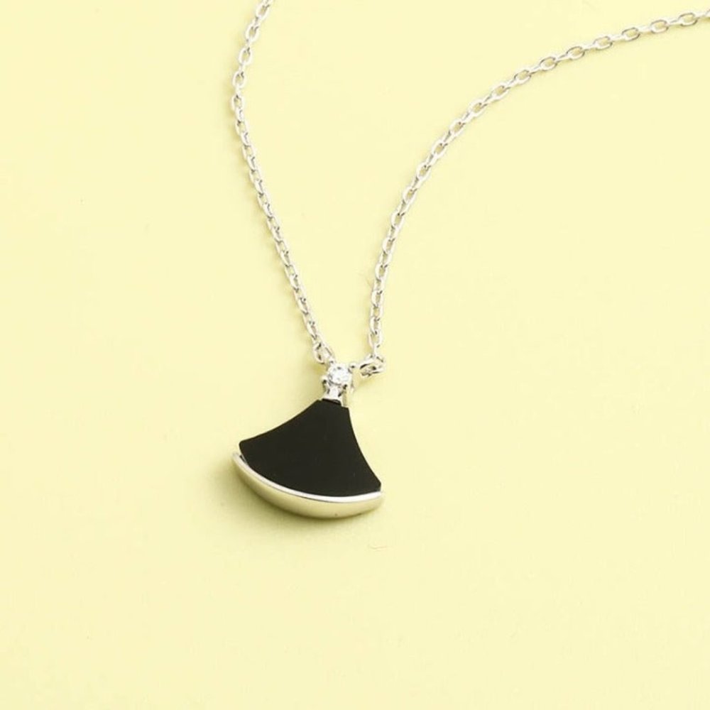 Sterling Silver S925 Crystal Resin Black Leaf Necklace